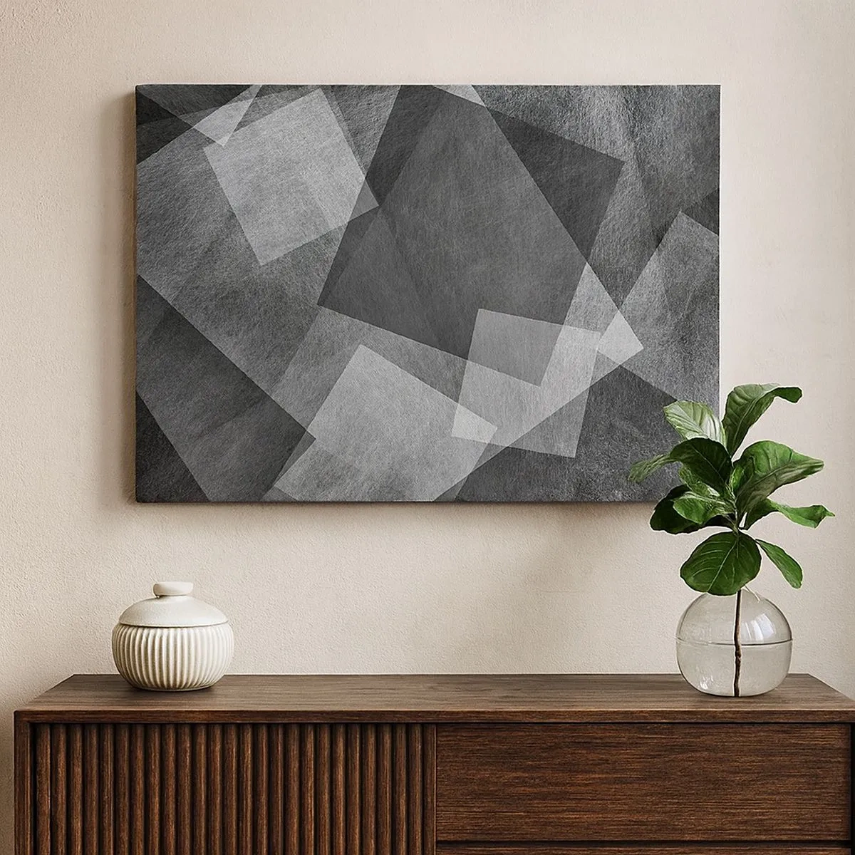Obraz na plátne - Čiernobiela abstrakcia s geometrickými tvarmi - 70x50cm - Odveký symbol trvalosti a poriadku - Moderná nástenná dekorácia do obývacej izby a spálne ARTTOR