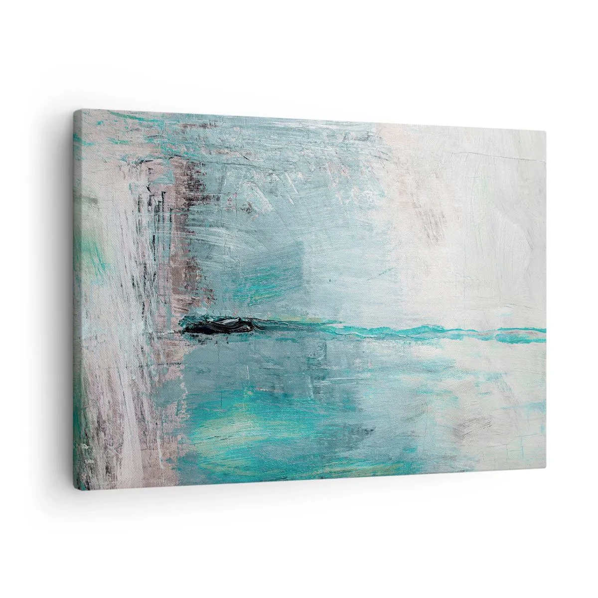 Obraz na plátne - Abstrakcia v odtieňoch tyrkysovej a sivej - 70x50cm - Horizontálne v modrej - Moderná nástenná dekorácia do obývacej izby a spálne ARTTOR