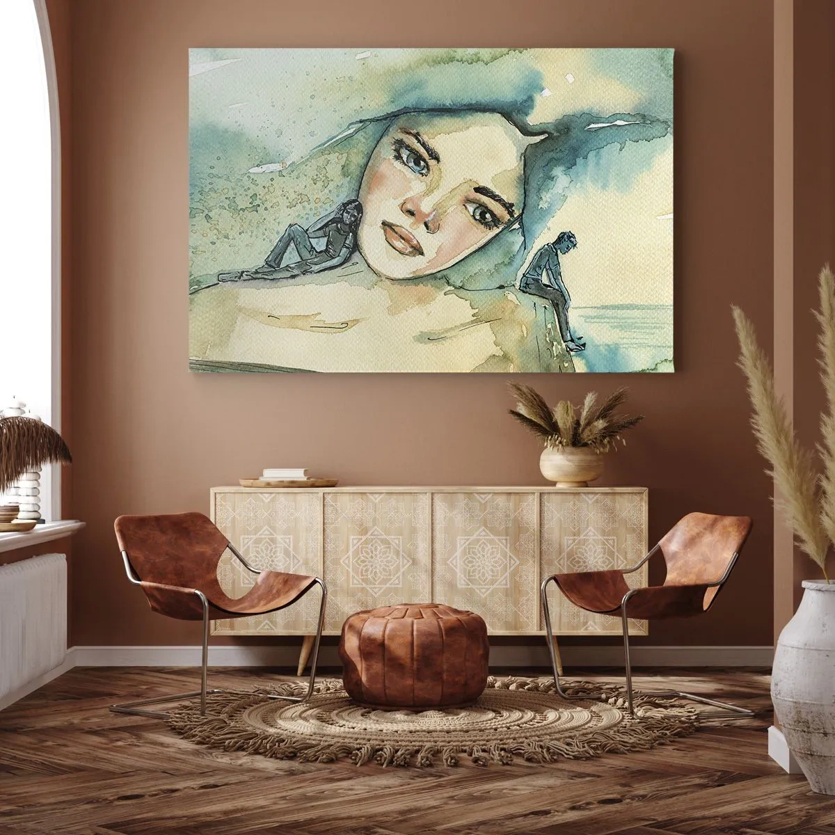 Obraz na plátne - Akvarel ženskej tváre s reflexným motívom - 70x50cm - Am I blue? - Moderná nástenná dekorácia do obývacej izby a spálne ARTTOR
