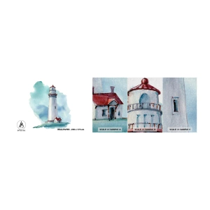 Vzorka fototapety Premium Canvas - Nežná sestra blankytu - Maják, Prímorské, Kreslenie - 100x30 cm