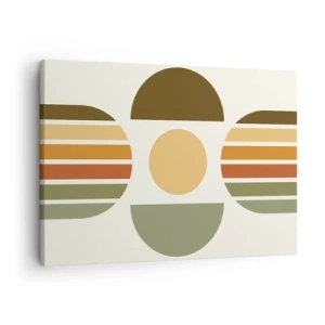 Obraz na plátne - Geometrická kompozícia s polkruhmi a pruhmi v zemitých tónoch - 70x50cm - Vo farbách zeme - Moderná nástenná dekorácia do obývacej izby a spálne ARTTOR