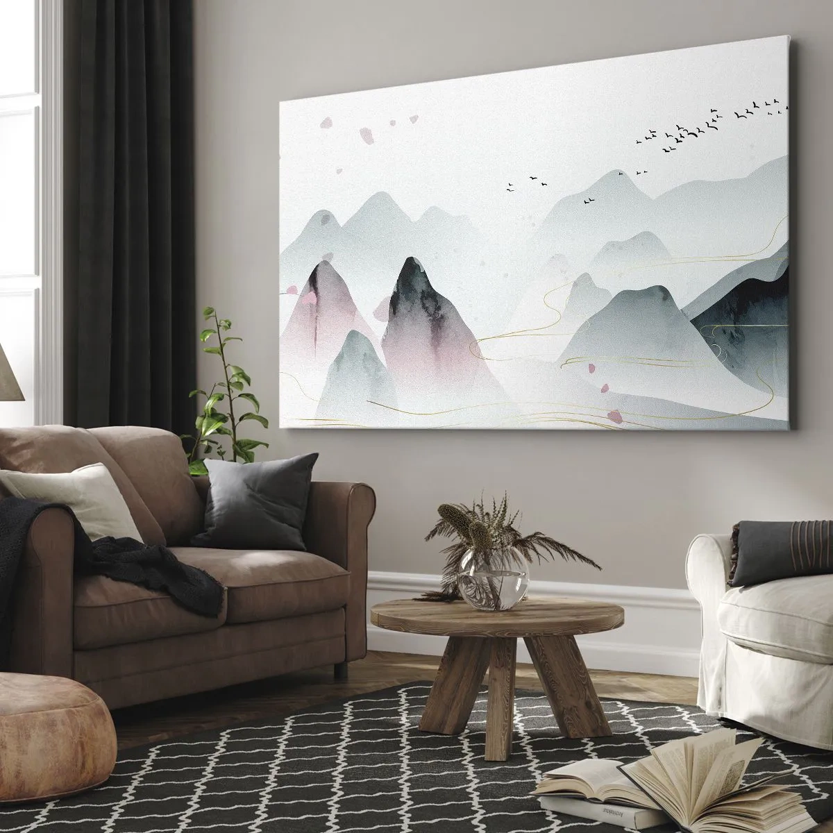 Obraz na plátne - Abstraktné hory v pastelových odtieňoch - 70x50cm - Cez vrcholy - Moderná nástenná dekorácia do obývacej izby a spálne ARTTOR