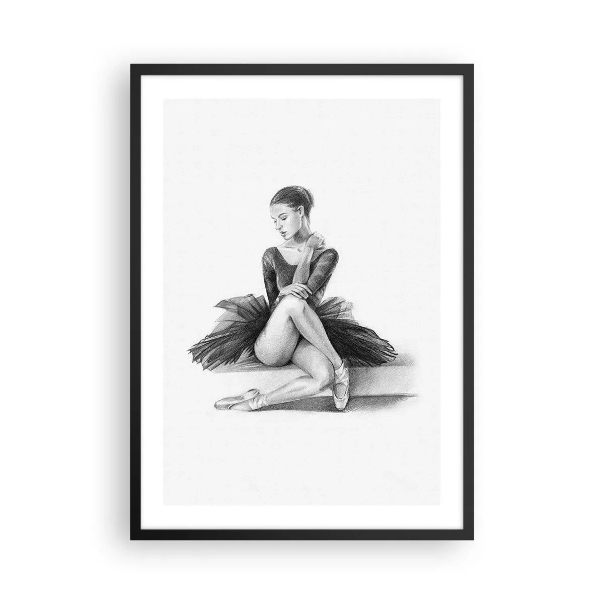 Plagát v čiernom ráme - Náčrt baleríny sediacej v pokoji - 50x70cm - Očarená tancom - Moderná nástenná dekorácia do obývacej izby a spálne ARTTOR