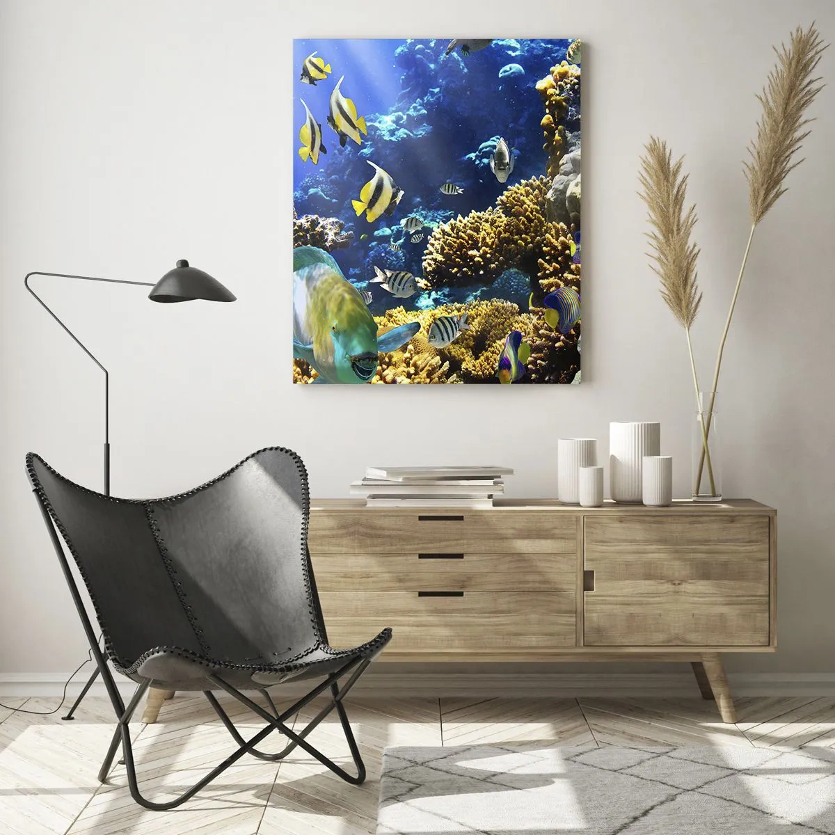 Obraz na skle - Veľká prevádzka na prázdninovom chodníku - 50x70 cm
