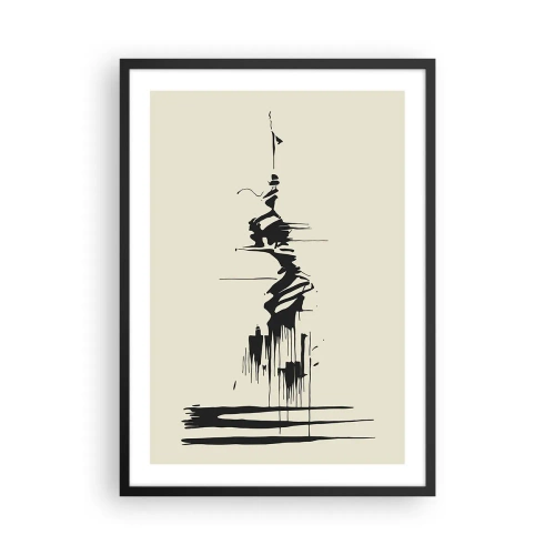Plagát v čiernom ráme - Abstraktná kresba postavy na vlnitom pozadí. - 50x70cm - Rýchla abstrakcia - Moderná nástenná dekorácia do obývacej izby a spálne ARTTOR