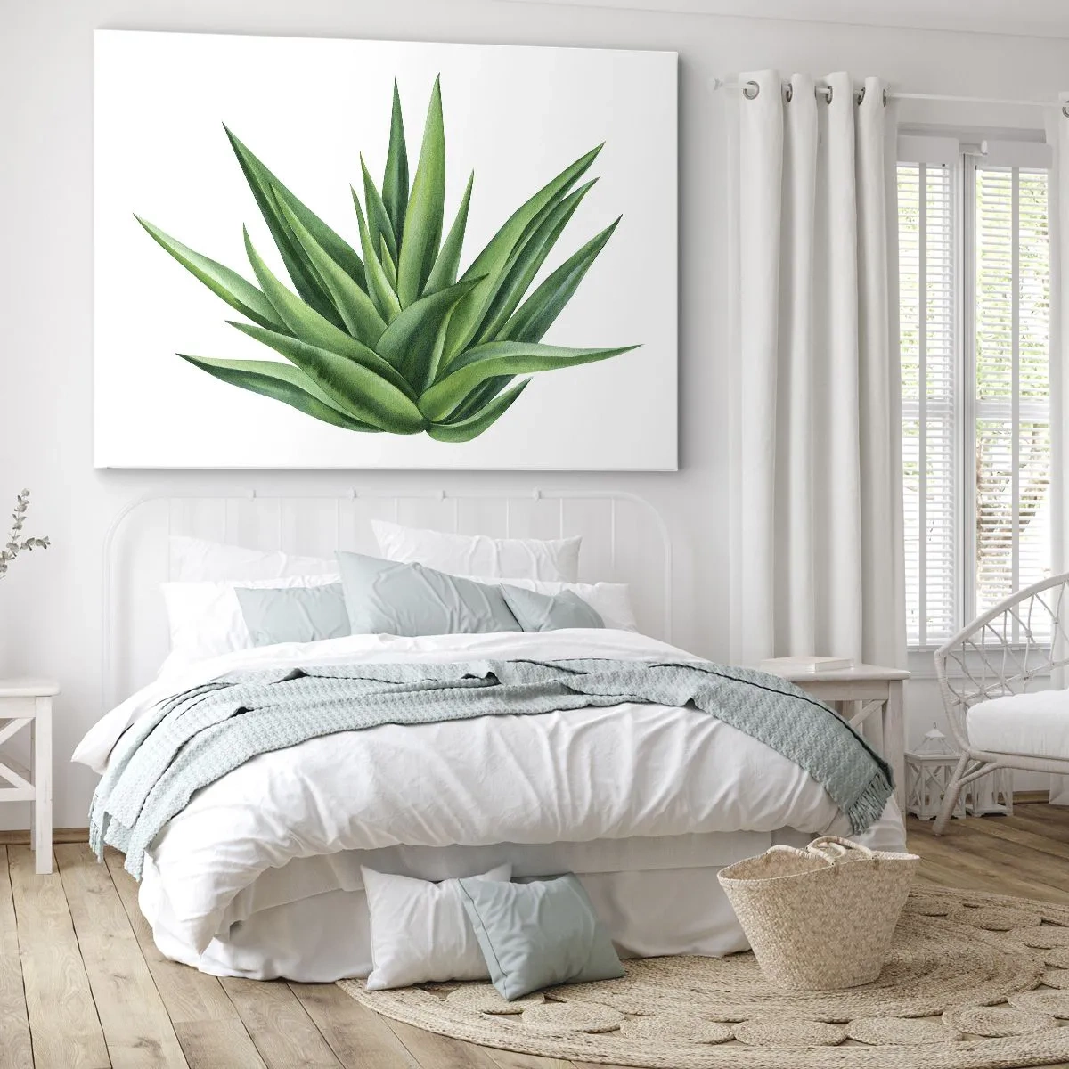 Obraz na plátne - Šťavnatá zelená rastlina na bielom pozadí - 70x50cm - Zelená – sila – život - Moderná nástenná dekorácia do obývacej izby a spálne ARTTOR