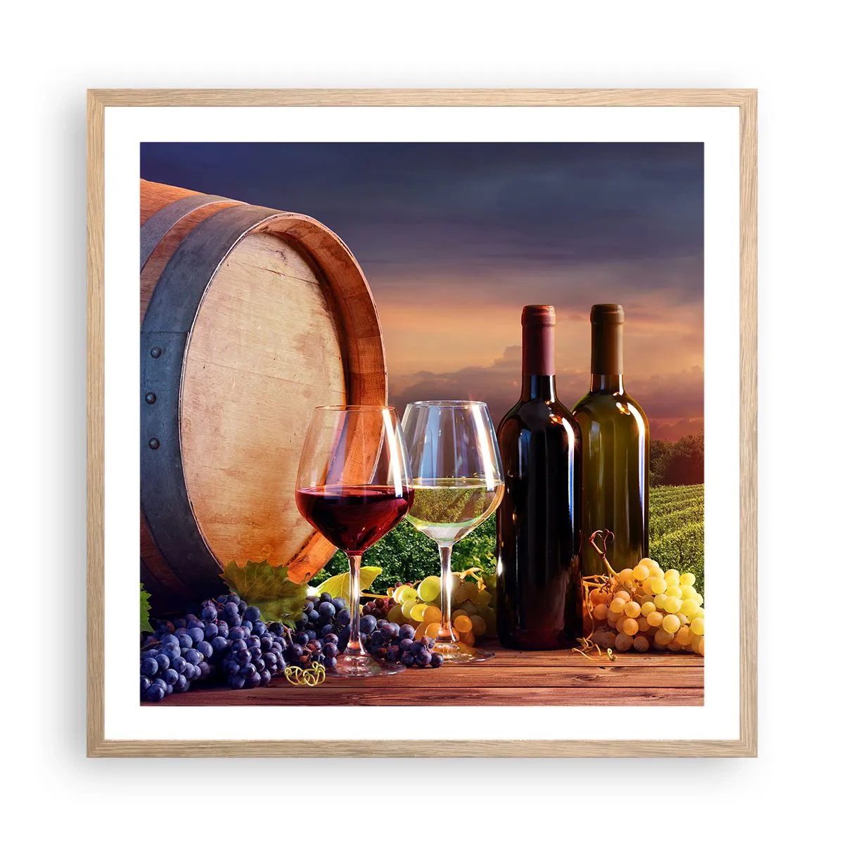 Plagát v ráme zo svetlého duba - Tu má život chuť - 60x60 cm