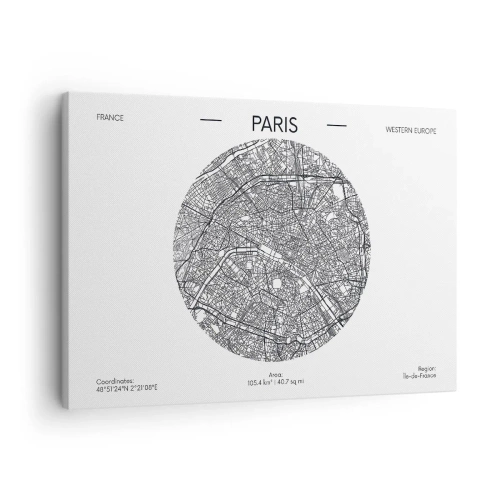 Obraz na plátne - Mapa Paríža v minimalistickom štýle - 70x50cm - Anatómia Paríža - Moderná nástenná dekorácia do obývacej izby a spálne ARTTOR