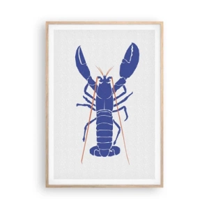 Plagát v ráme zo svetlého duba - Elegantný modrý homár - 70x100 cm
