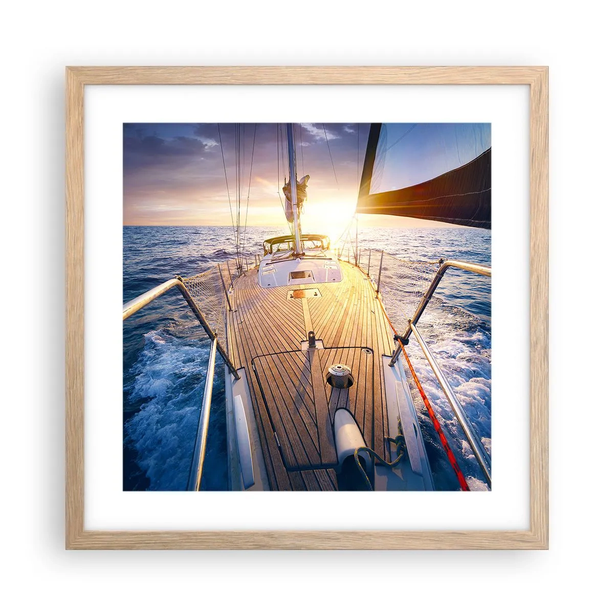 Plagát v ráme zo svetlého duba - Bežiaca po vlnách - 40x40 cm