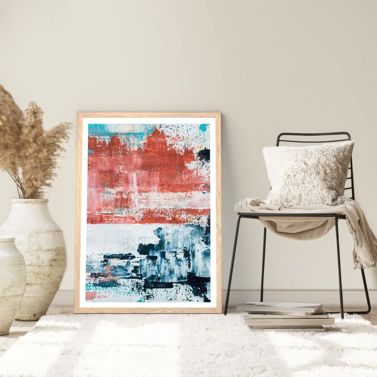 Plagát v ráme zo svetlého duba - Abstraktné pol na pol - 70x100 cm