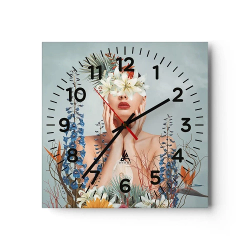 Nástenné hodiny - Žena – kvetina - 40x40 cm