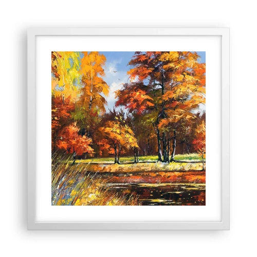 Plagát v bielom ráme - Krajinka v zlatej a hnedej - 40x40 cm