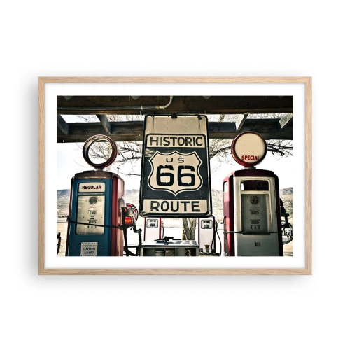 Plagát v ráme zo svetlého duba - Americká retro cesta - 70x50 cm