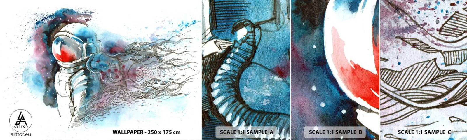 Vzorka Fototapeta Standard Eco - Sám s vesmírom - Astronaut, kozmonaut, Abstrakcia - 100x30 cm