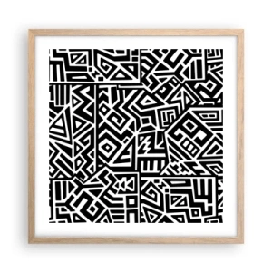 Plagát v ráme zo svetlého duba - Predkolumbovská kompozícia - 50x50 cm