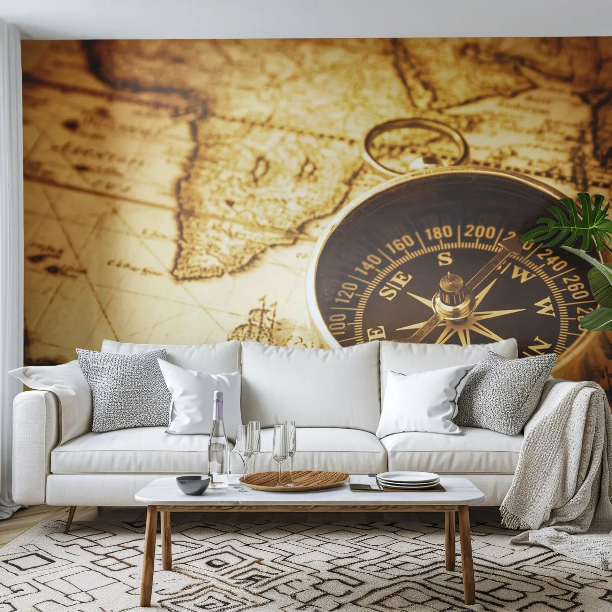 Samolepiaca Fototapeta Deluxe Sticker - Na východ alebo na západ? - Cestuje, Mapy sveta, Kompas - 250x175 cm