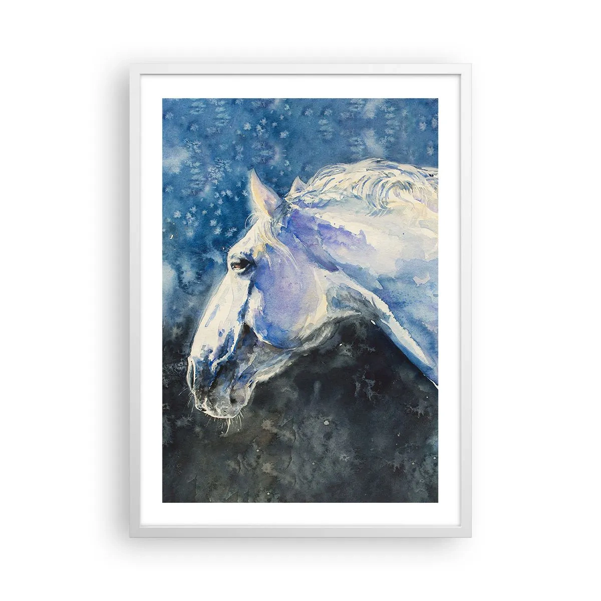 Plagát v bielom ráme - Portrét v modrej žiare - 50x70 cm