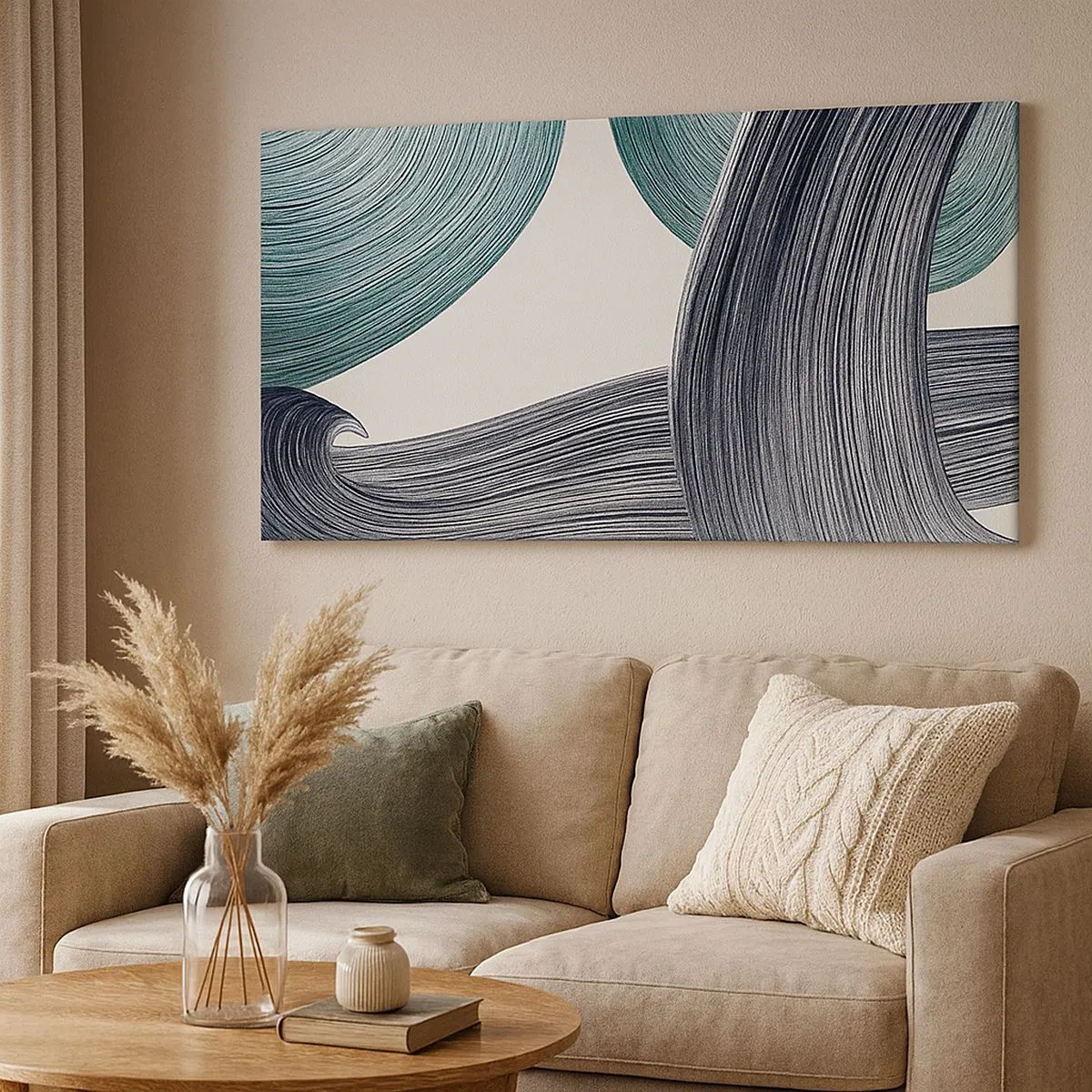 Obraz na plátne - Smaragdové a čierne vlny - 100x40 cm