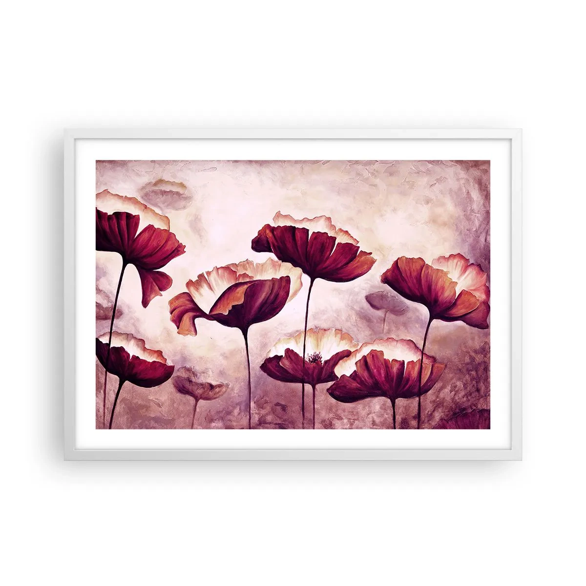 Plagát v bielom ráme - Červený a biely plátok - 70x50 cm