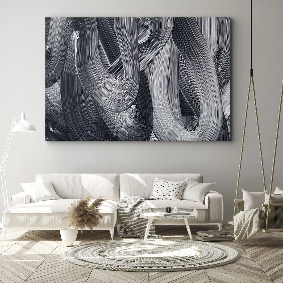 Obraz na plátne - Čiernobiela abstrakcia s dynamickými ťahmi štetcom. - 70x50cm - Plynulosť reality - Moderná nástenná dekorácia do obývacej izby a spálne ARTTOR