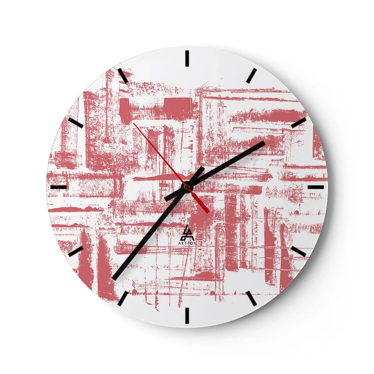 Nástenné hodiny - Grafické, abstraktné symboly a textúry v odtieňoch béžovej a čiernej - 30x30cm - Červené mesto - Moderná nástenná dekorácia do obývacej izby, kuchyne a spálne ARTTOR