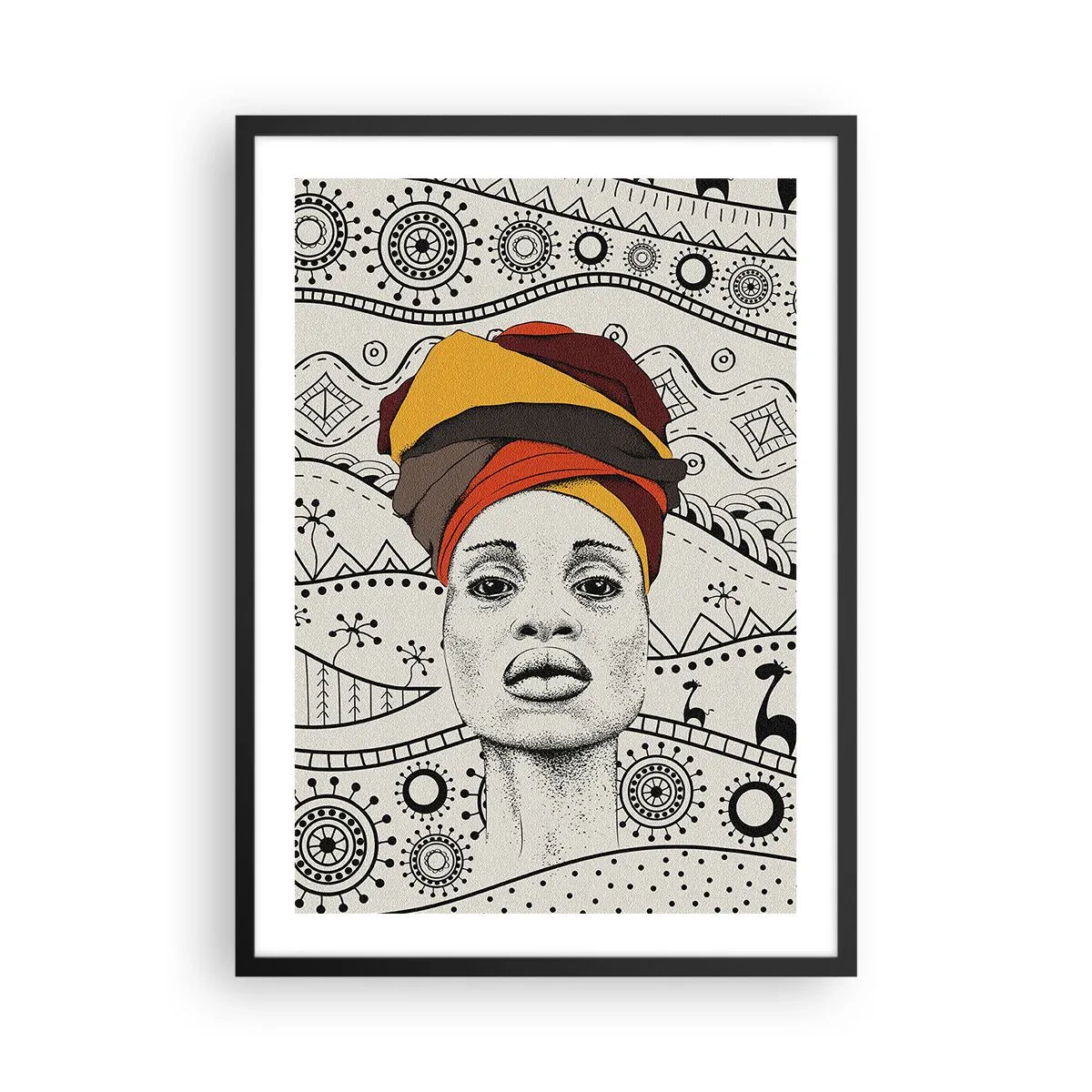 Plagát v čiernom ráme - Africký patriarcha - 50x70cm - Africký portrét - Moderná nástenná dekorácia do obývacej izby a spálne ARTTOR