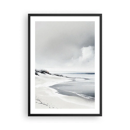 Plagát v čiernom ráme - Minimalistická pláž v odtieňoch sivej - 50x70cm - Vždy spolu - Moderná nástenná dekorácia do obývacej izby a spálne ARTTOR