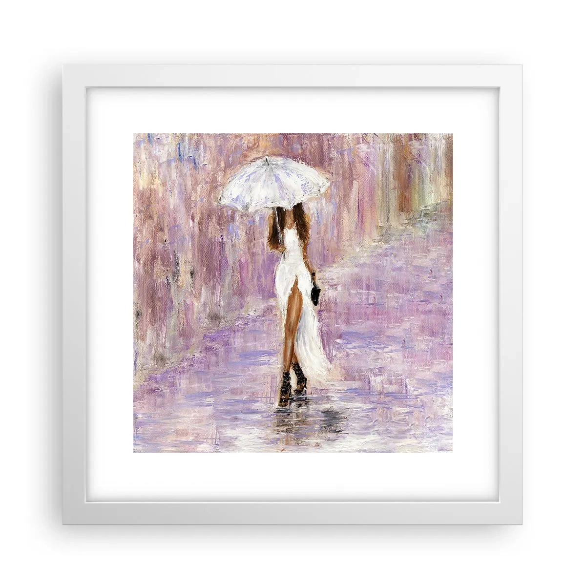 Plagát v bielom ráme - V ľaliovom daždi - 30x30 cm