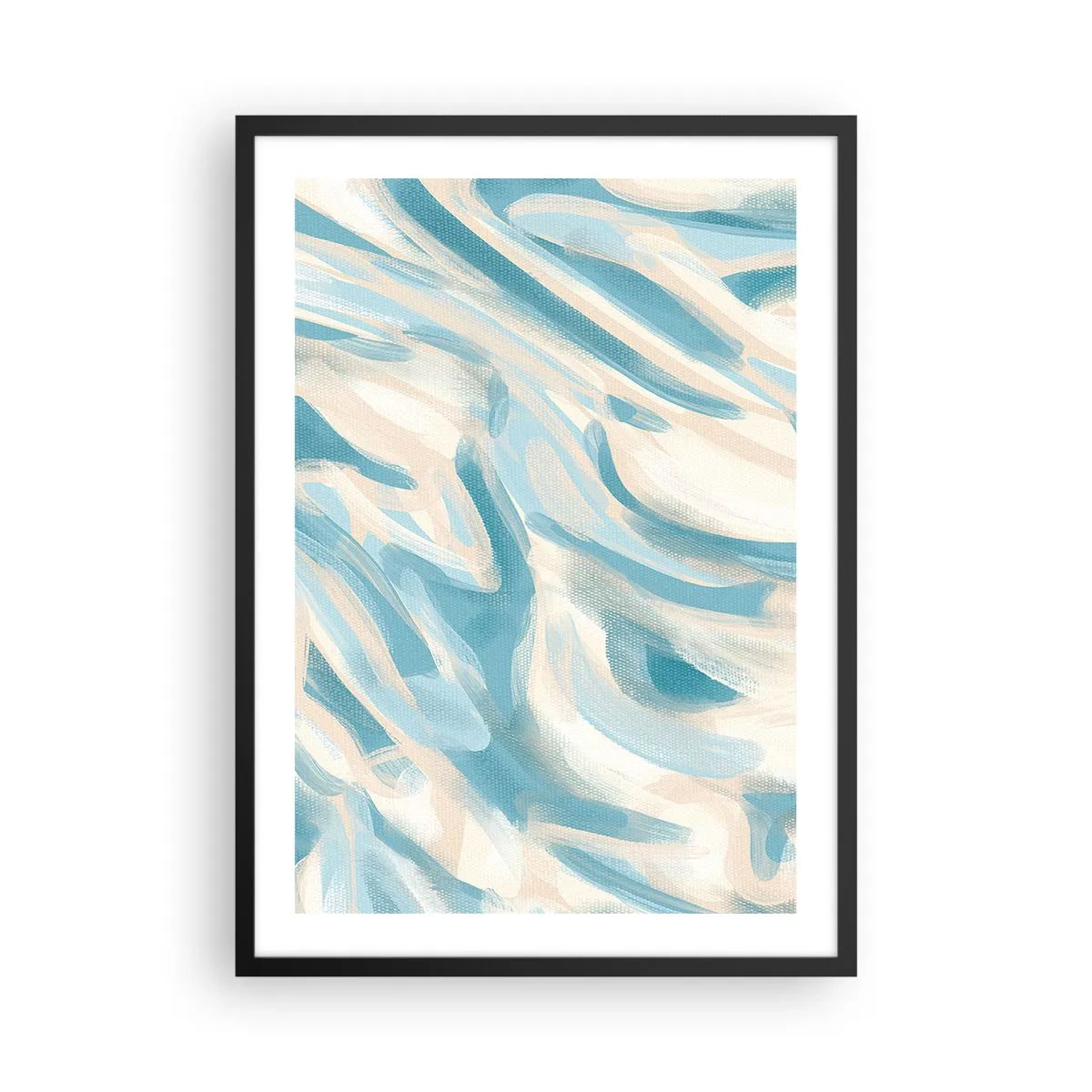 Plagát v čiernom ráme - Abstraktné vlny v modrých a béžových odtieňoch - 50x70cm - Jarné závany - Moderná nástenná dekorácia do obývacej izby a spálne ARTTOR