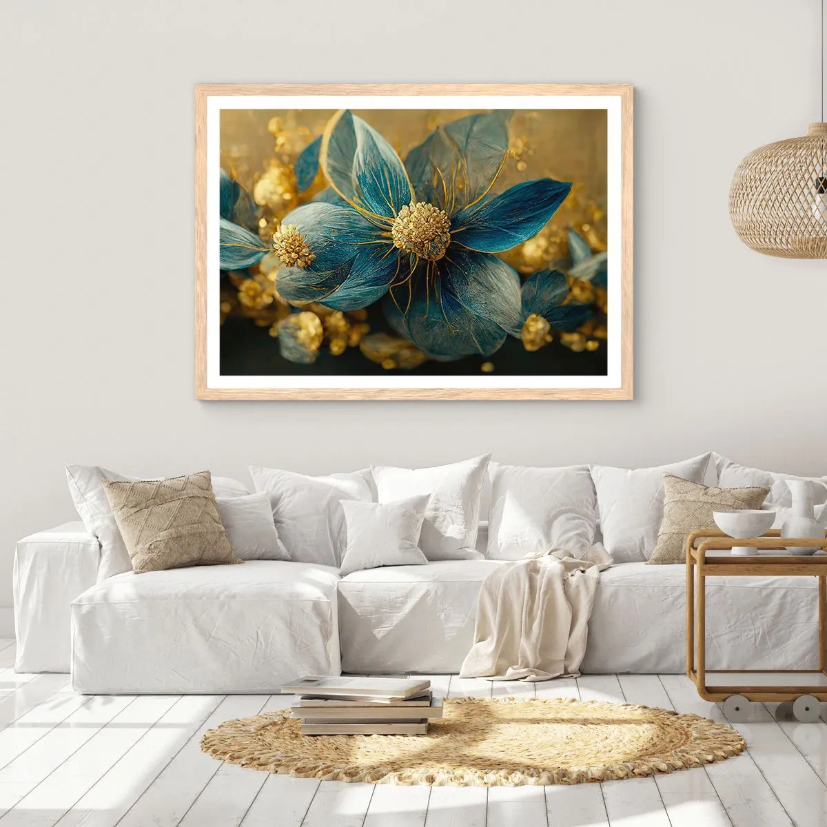 Plagát v ráme zo svetlého duba - Rozkvitnúť zlatom - 70x50 cm