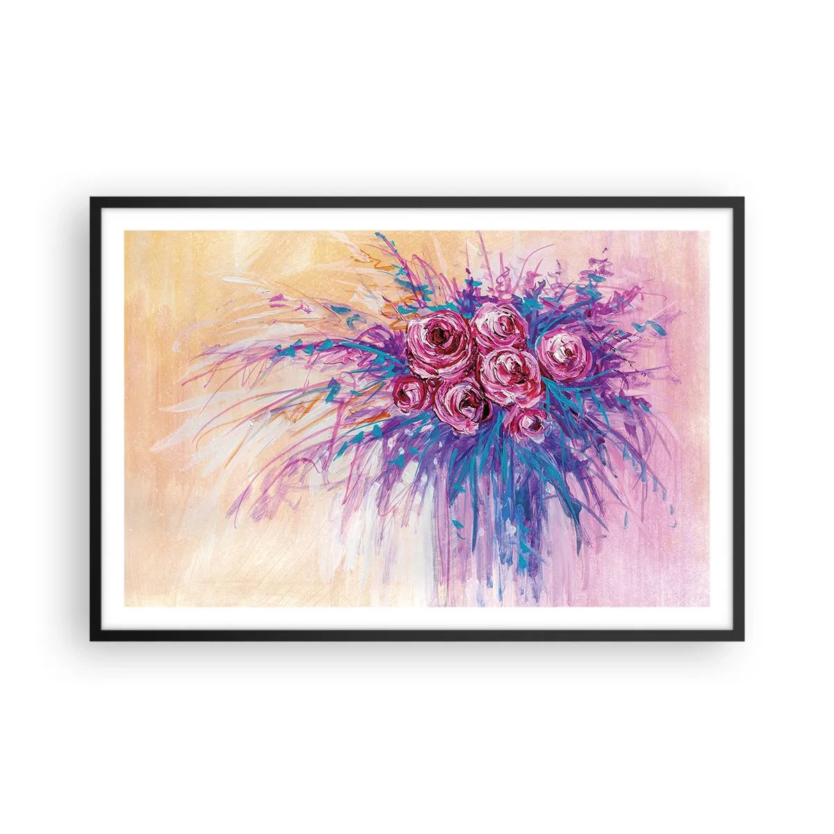 Plagát v čiernom ráme - Ružová fontána - 91x61 cm