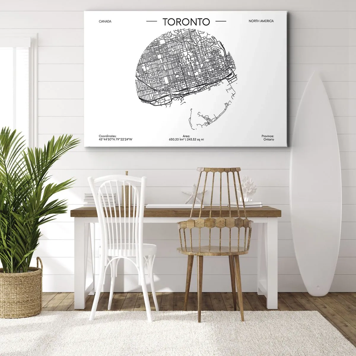 Obraz na plátne - Mapa Toronta v minimalistickom čiernobielom štýle - 70x50cm - Anatómia Toronta - Moderná nástenná dekorácia do obývacej izby a spálne ARTTOR