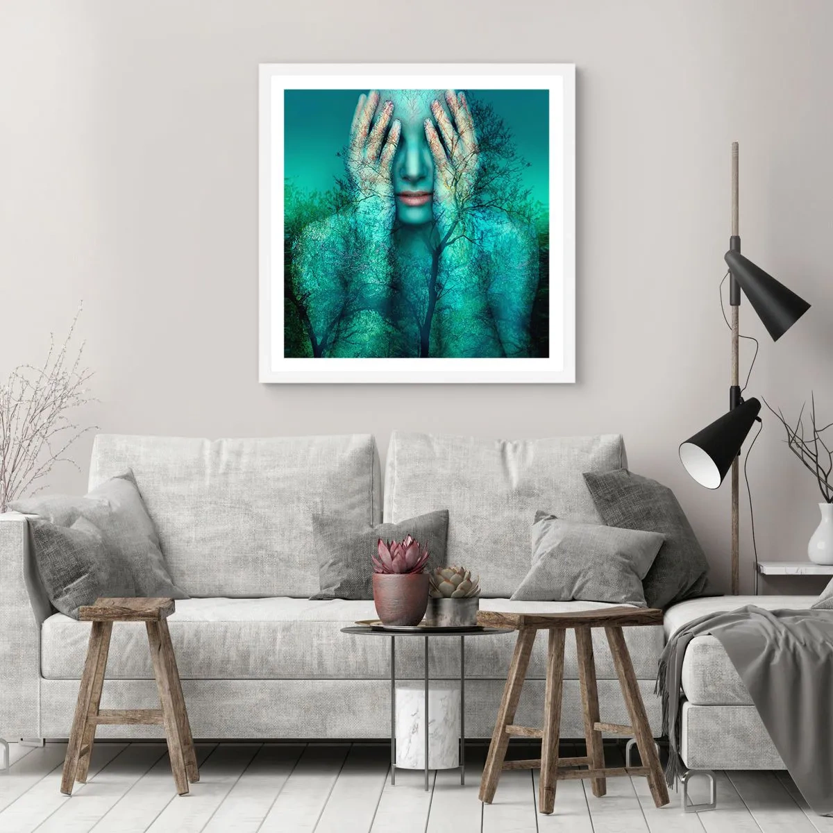 Plagát v bielom ráme - Ponorená do modrej - 50x50 cm