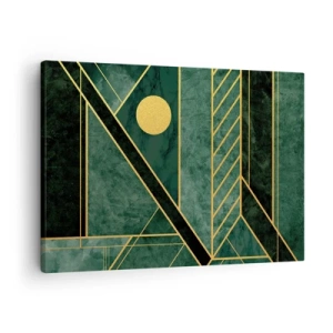 Obraz na plátne - Zelený a zlatý geometrický dizajn s elegantným vzorom - 70x50cm - Dynamika zlata a lazuritu - Moderná nástenná dekorácia do obývacej izby a spálne ARTTOR