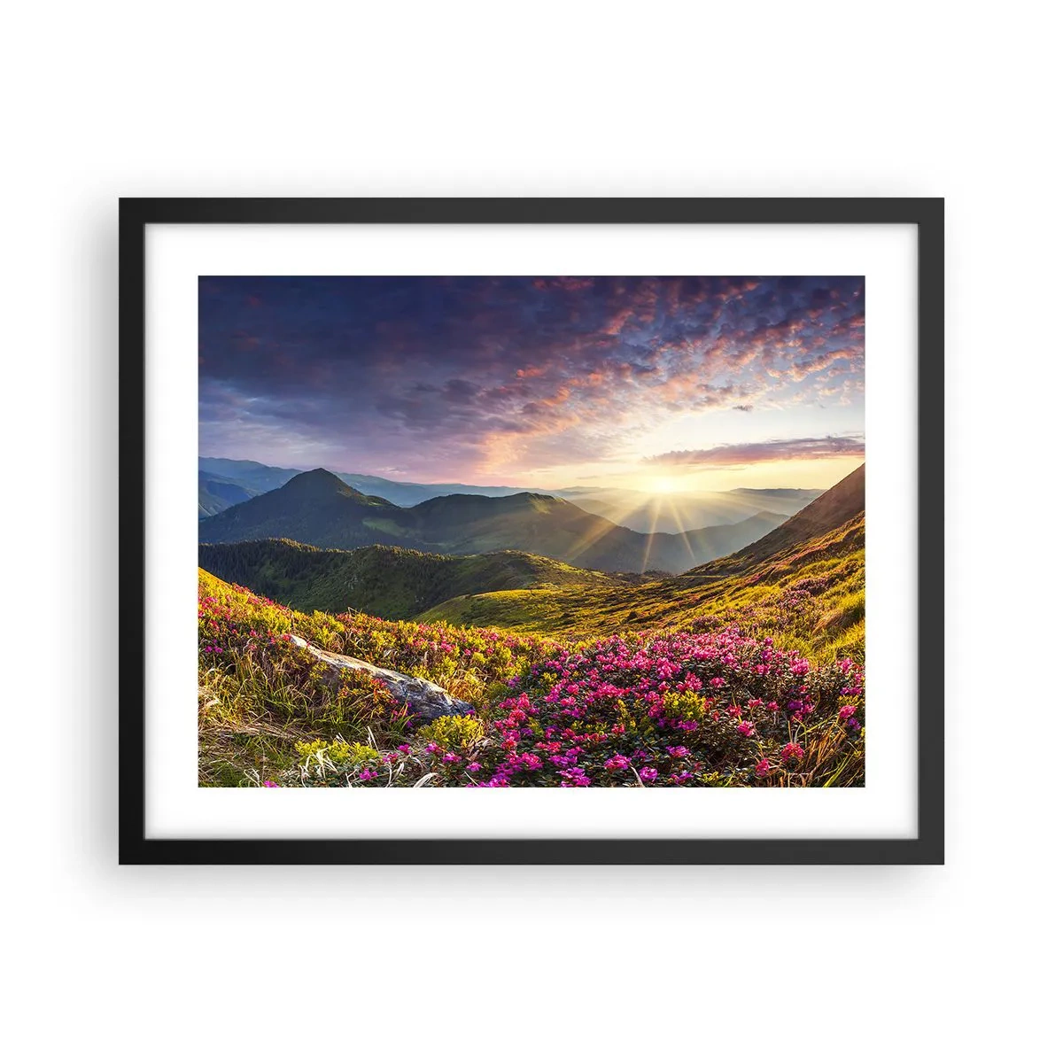 Plagát v čiernom ráme - Sviežosť horského rána - 50x40 cm