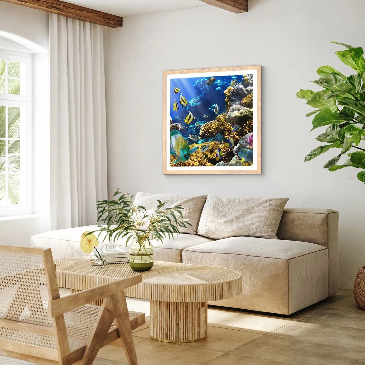 Plagát v ráme zo svetlého duba - Veľká prevádzka na prázdninovom chodníku - 60x60 cm