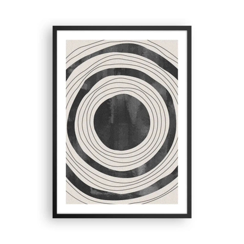 Plagát v čiernom ráme - Abstraktné sústredné kruhy v čiernej a bielej farbe - 50x70cm - Presný zásah - Moderná nástenná dekorácia do obývacej izby a spálne ARTTOR