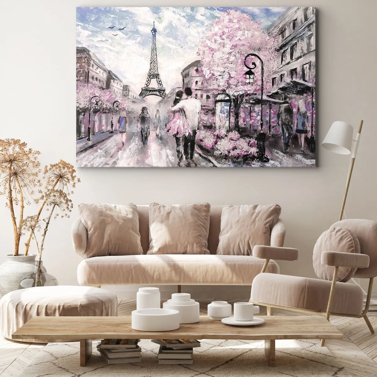 Obraz na plátne - Romantická prechádzka Parížom pri Eiffelovej veži - 70x50cm - Keď sa zamilovať, tak len v… - Moderná nástenná dekorácia do obývacej izby a spálne ARTTOR