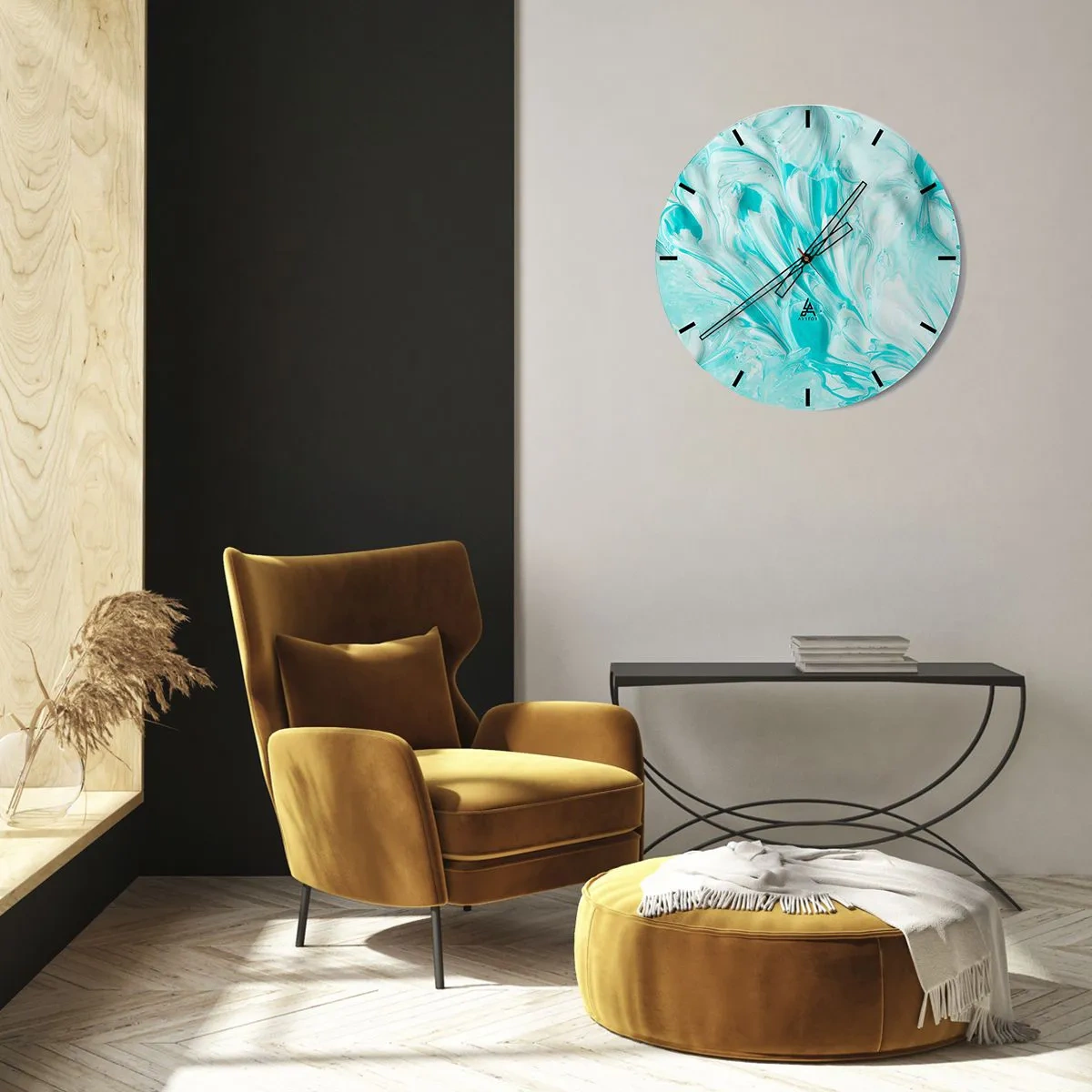 Nástenné hodiny - Abstraktný vzor v odtieňoch tyrkysovej a bielej - 30x30cm - Navždy spolu - Moderná nástenná dekorácia do obývacej izby, kuchyne a spálne ARTTOR