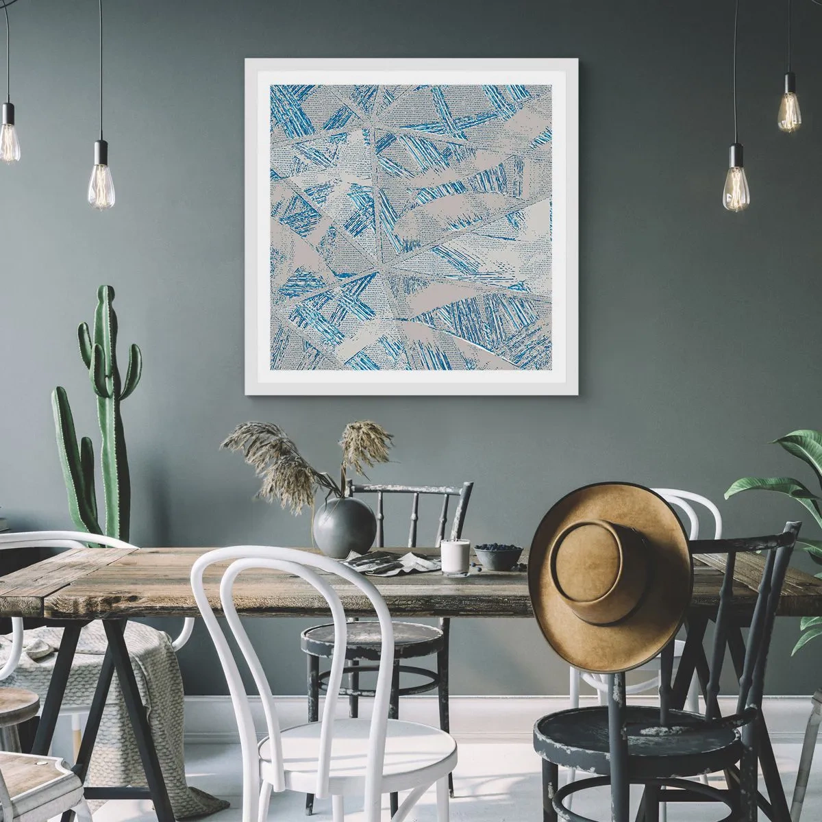 Plagát v bielom ráme - V šedo-modrom labyrinte - 60x60 cm