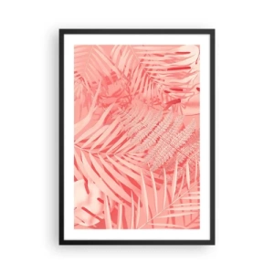 Plagát v čiernom ráme - Ružová papraď a palmové listy na pastelovom pozadí - 50x70cm - Ružový koncept - Moderná nástenná dekorácia do obývacej izby a spálne ARTTOR