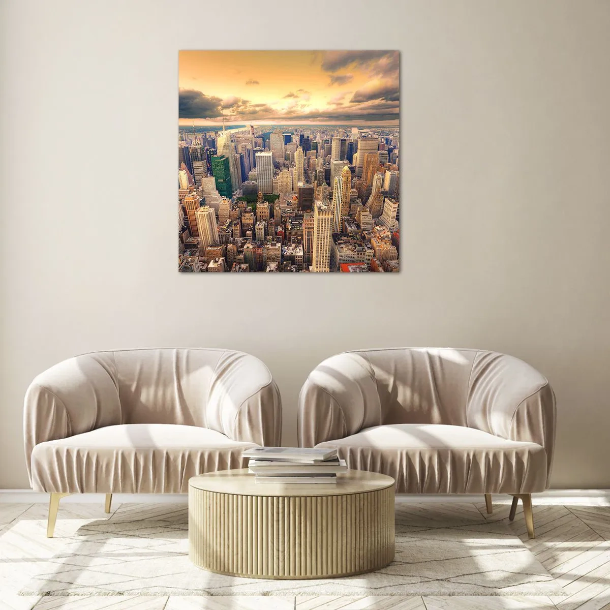 Obraz na skle - Pozlátené Metropolis - 70x70 cm