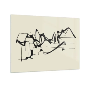 Obraz na skle - Abstraktná čiernobiela čiara tvoriaca obrys krajiny - 70x50cm - Možná krajina - Moderná nástenná dekorácia do obývacej izby a spálne ARTTOR