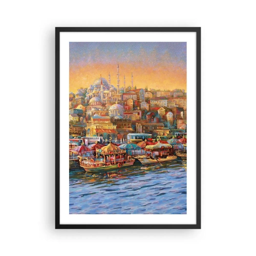 Plagát v čiernom ráme - Farebná panoráma mesta s mešitami pri vode - 50x70cm - Istanbulský príbeh - Moderná nástenná dekorácia do obývacej izby a spálne ARTTOR