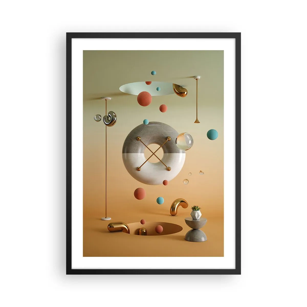 Plagát v čiernom ráme - Abstraktná kompozícia geometrických tvarov v teplých farbách. - 50x70cm - Všetko je možné - Moderná nástenná dekorácia do obývacej izby a spálne ARTTOR