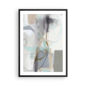 Plagát v čiernom ráme - Jemná abstrakcia v odtieňoch sivej a modrej - 50x70cm - Hmlistá abstrakcia - Moderná nástenná dekorácia do obývacej izby a spálne ARTTOR