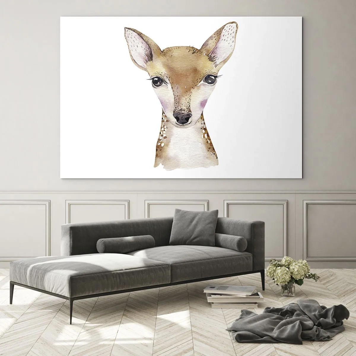 Obraz na skle - Očarujúci akvarelový portrét mladého srnčeka - 70x50cm - Povaha nevinnosti - Moderná nástenná dekorácia do obývacej izby a spálne ARTTOR