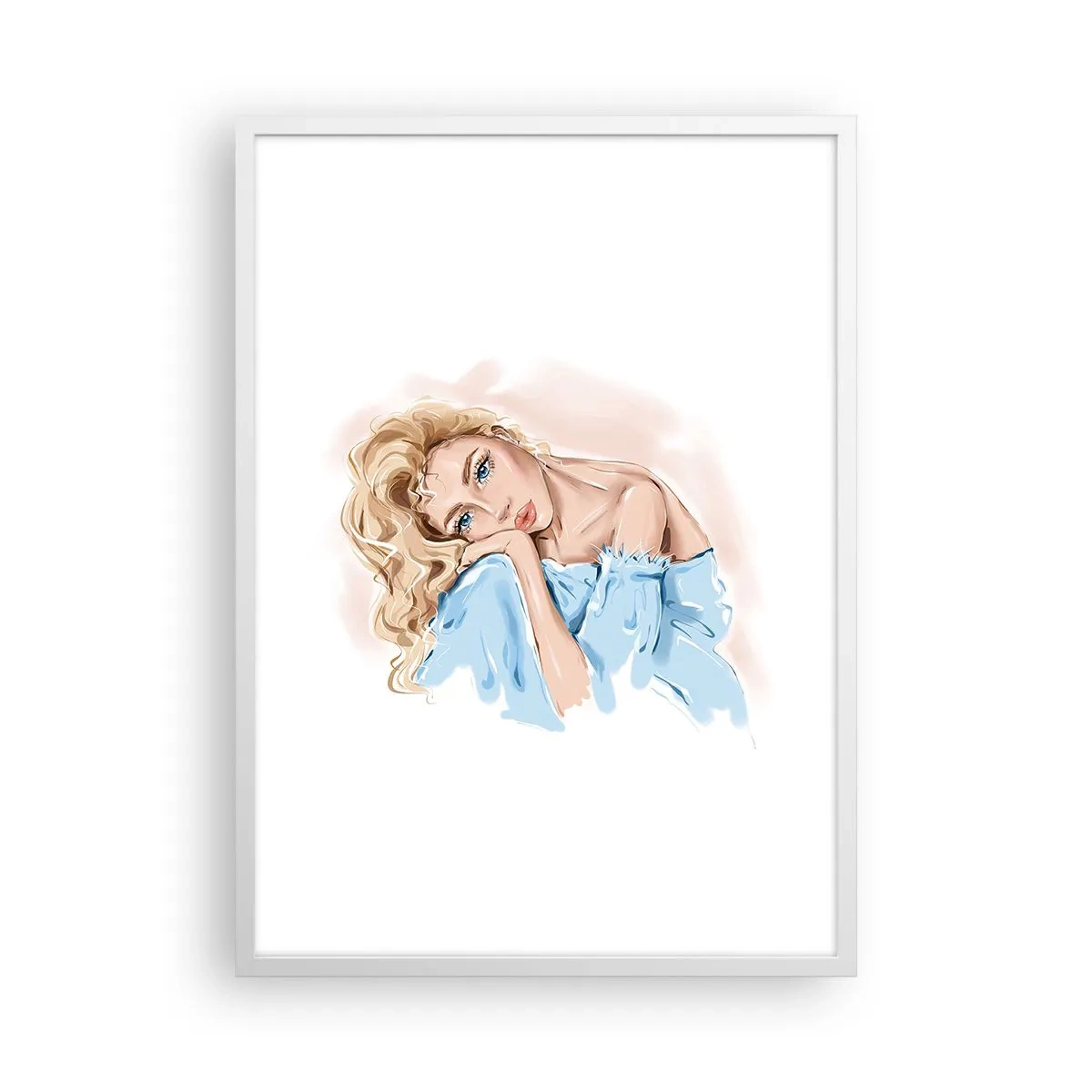 Plagát v bielom ráme - Zasnená v modrej - 50x70 cm