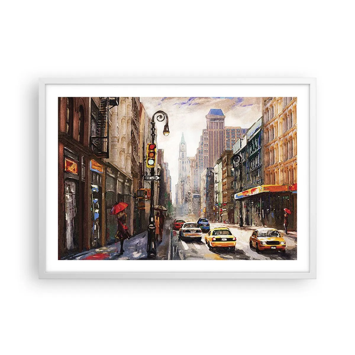 Plagát v bielom ráme - New York – farebný aj v daždi - 70x50 cm
